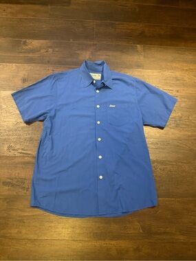 DIXXON Blue Short-Sleeve Button-Down Shirt with Chest Pocket